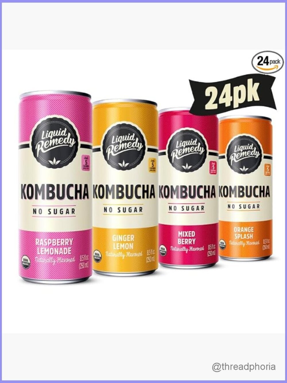 Sugar Free Kombucha Variety Pack - 24 Cans, Gut Health